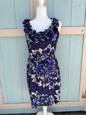 Maggy London Vibrant Blue & Black ruffle dress